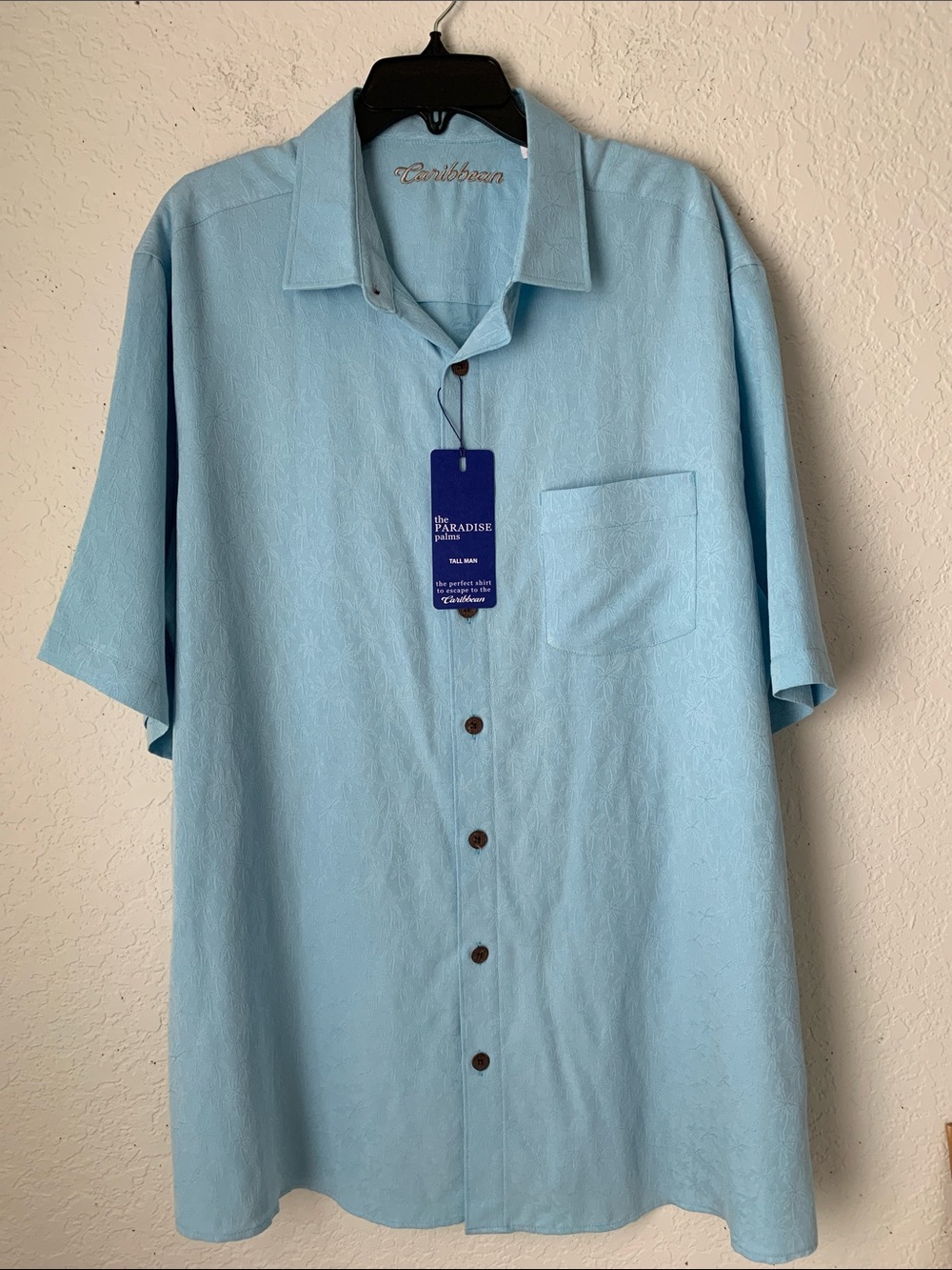 NWT Caribbean Light Blue Short Sleeve Button-Front Casual Shirt Size XLT